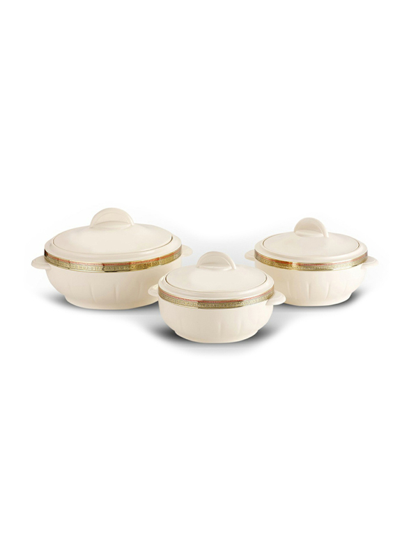Royalford 3-Piece Plastic Classic Casserole Set with Lid, RF1643, White