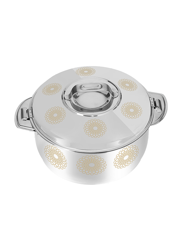 Royalford 4000ml Salwa Double Wall Stainless Steel Portable Hot Pot with Lids, RF9714, Silver