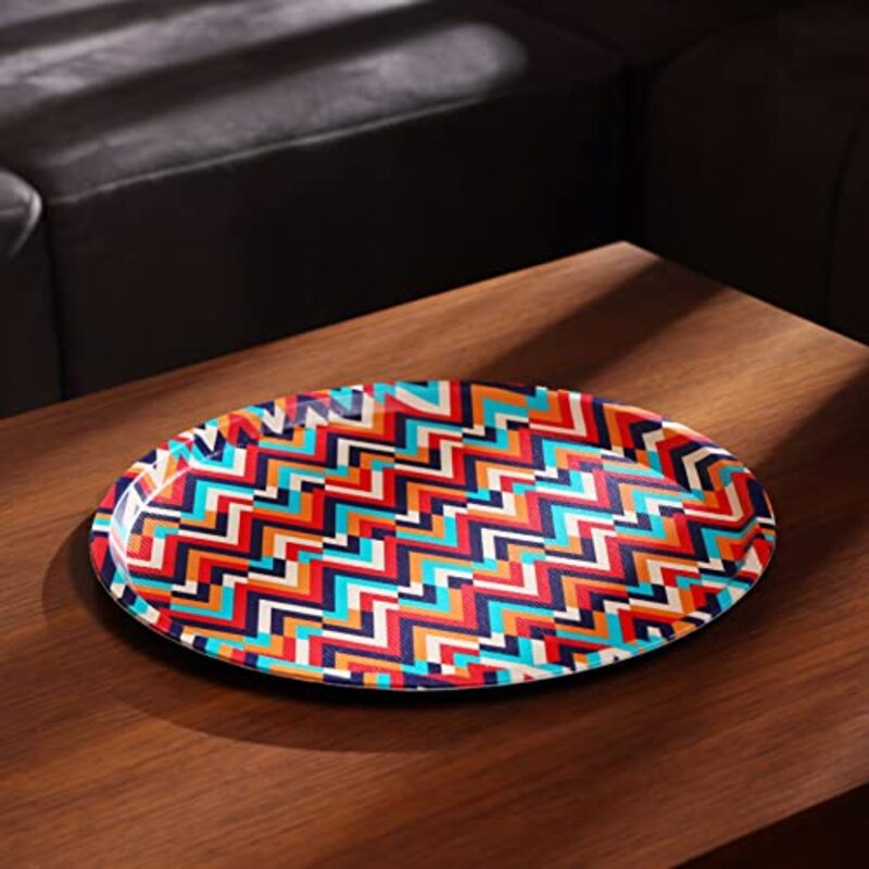 Royalford 36cm Round Leather Tray, RF11266, Multicolour
