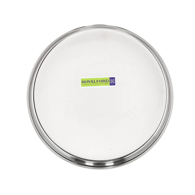 Royalford 28cm Khumcha Stainless Steel Round Dinner Plate, RF10160, Silver