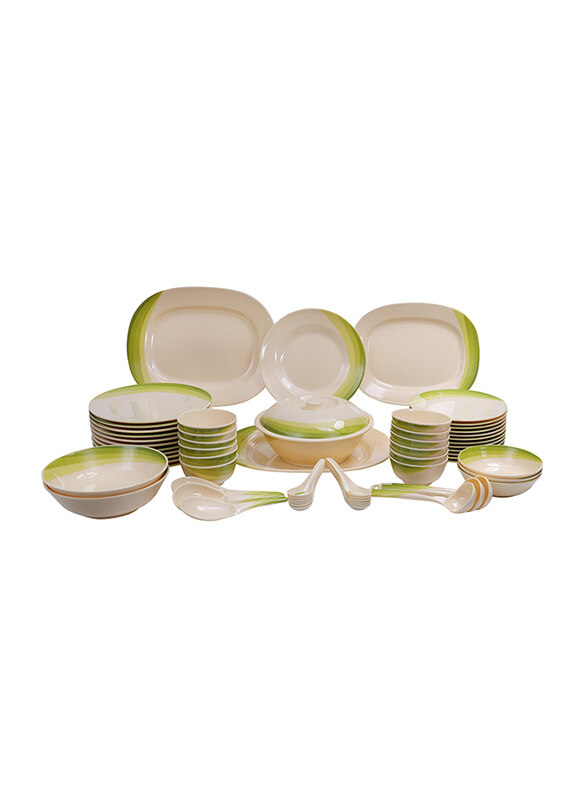 

Royalford 64-Piece Ribble Design Melamine Dinnerware Set, RF8101, White/Green