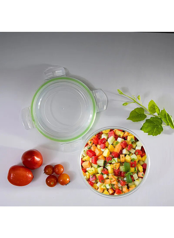 RoyalFord Round Glass Airtight Container, 600ml, Clear/Green