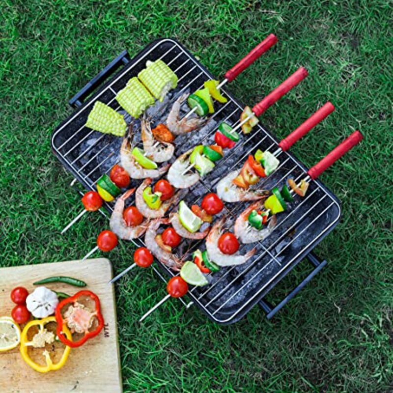 Royalford 6-Piece BBQ Square Skewers Set, RF11680, Silver/Red