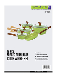 RoyalFord 12-Pieces Forged Aluminium Marble Coating Cookware Set, RF9415, Green/Brown
