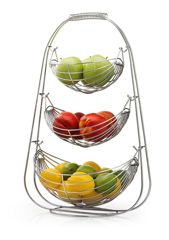 Royalford Fruit Basket 3 Layer Hammock Design Basket, RF11133, Silver