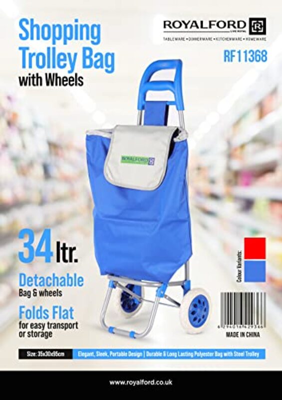 Royalford Shopping Trolley Bag, 34L, RF11368, Blue