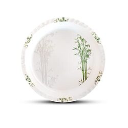 Royalford 18-inch Bamboo Design Melamine Ware Round Tray Plate, RF10417, White