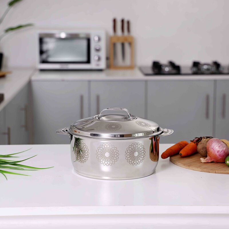 Royalford 4000ml Salwa Double Wall Stainless Steel Portable Hot Pot with Lids, RF9714, Silver