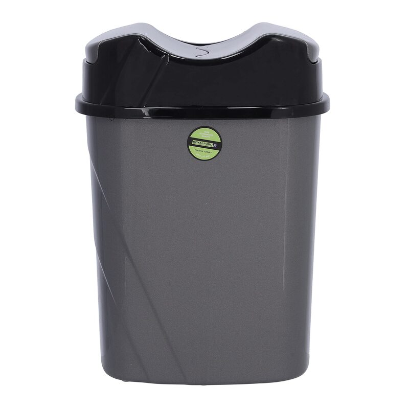 Royalford Plastic Wet/Dry Garbage Bin with Lid, 15 Liters, Grey/Black