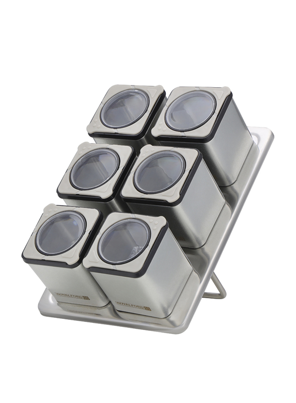 

RoyalFord 6 in 1 Jars Spice Rack Set with Revolving Stand, 100ml, Grey/Clear