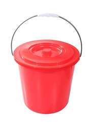 Delcasa Plastic Bucket with Lid, 20 Liters, Red