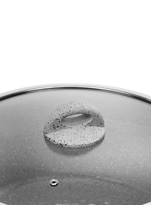 RoyalFord 22cm Granite Round Smart Casserole Pot with Glass Lid, Gray/Clear