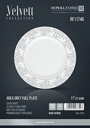 Royalford 11-inch Opal Ware Round Velvett Collection Area Grey Plate, RF11746, White