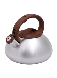 RoyalFord 3 Liters Stainless Steel Whistling Kettle, Silver/Brown