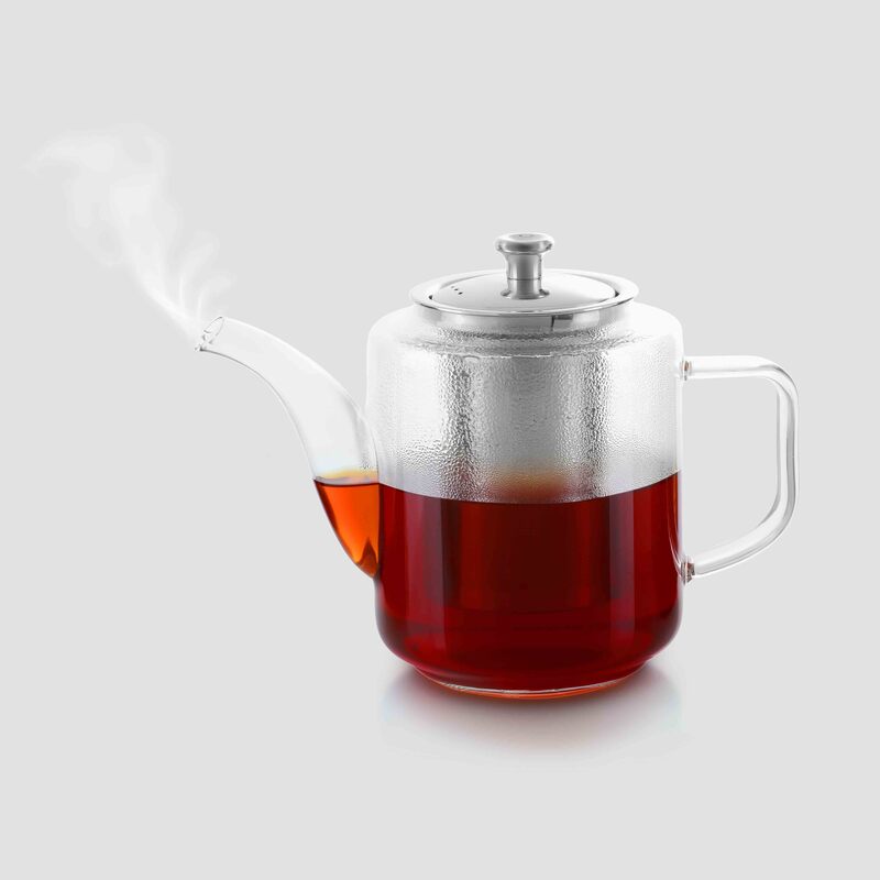 Royalford 960ml Glass Tea Pot with Stainless Steel Strainer, RF8262, Clear