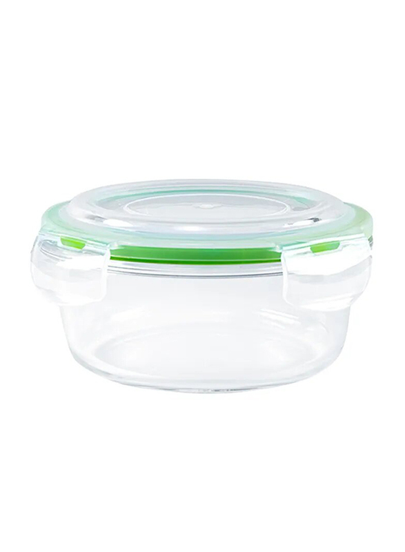 RoyalFord Round Glass Airtight Container, 600ml, Clear/Green
