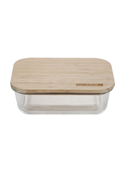 RoyalFord 1050ml Glass Food Container with Bamboo Lid, RF10320, Brown/Clear
