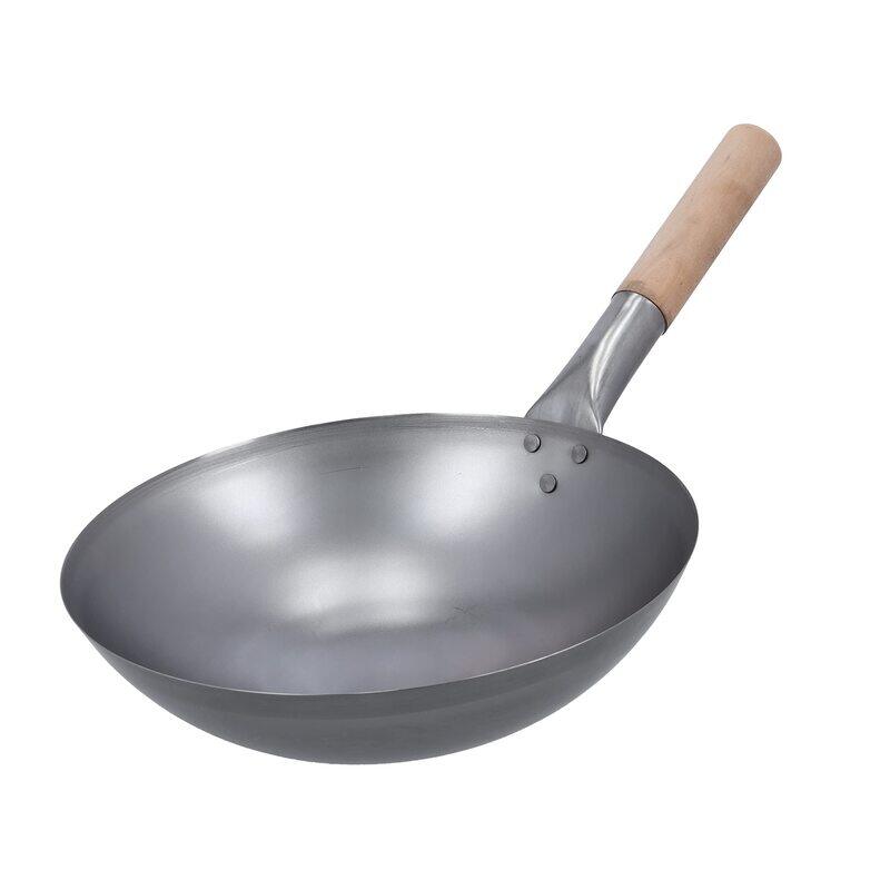 

Royalford 30cm Non-Stick Round Iron Wok Pan with Wooden Handle, RF10248, Grey