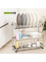 RoyalFord Stainless Steel 3 Tier Dish Rack with Glass Holder, Silver