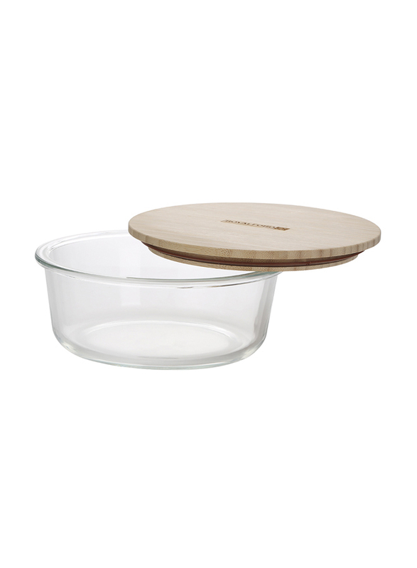 RoyalFord Round Glass Food Container with Bamboo Lid, 650ml, RF10324, Clear