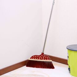 RoyalFord Heavy Duty Cleaning Broom with Handle, Red/Silver/Gold