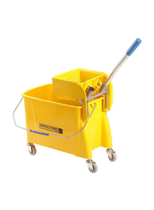 RoyalFord Cleaning Mop Bucket with Wringer and Heavy Duty Wheels, 24 Liters, Yellow