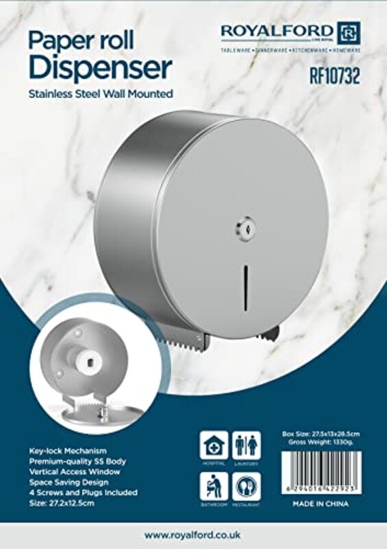 Royalford Stainless Steel Round Paper Roll Dispenser, RF10732, Silver