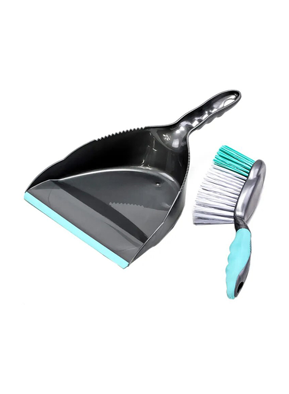 RoyalFord Dust Pan with Plastic Cleaning Brush, Dark Grey/Blue/White