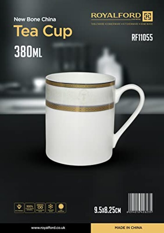 Royalford 380ml New Bone China Tea Cup, White