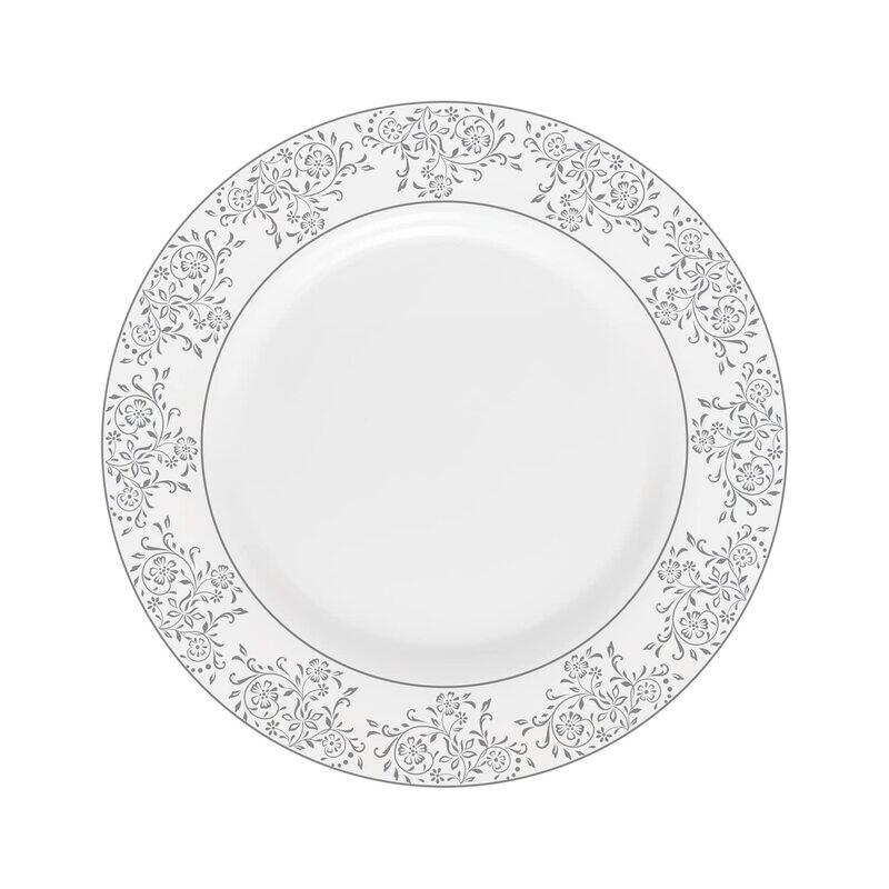 Royalford 11-inch Opal Ware Round Velvett Collection Area Grey Plate, RF11746, White