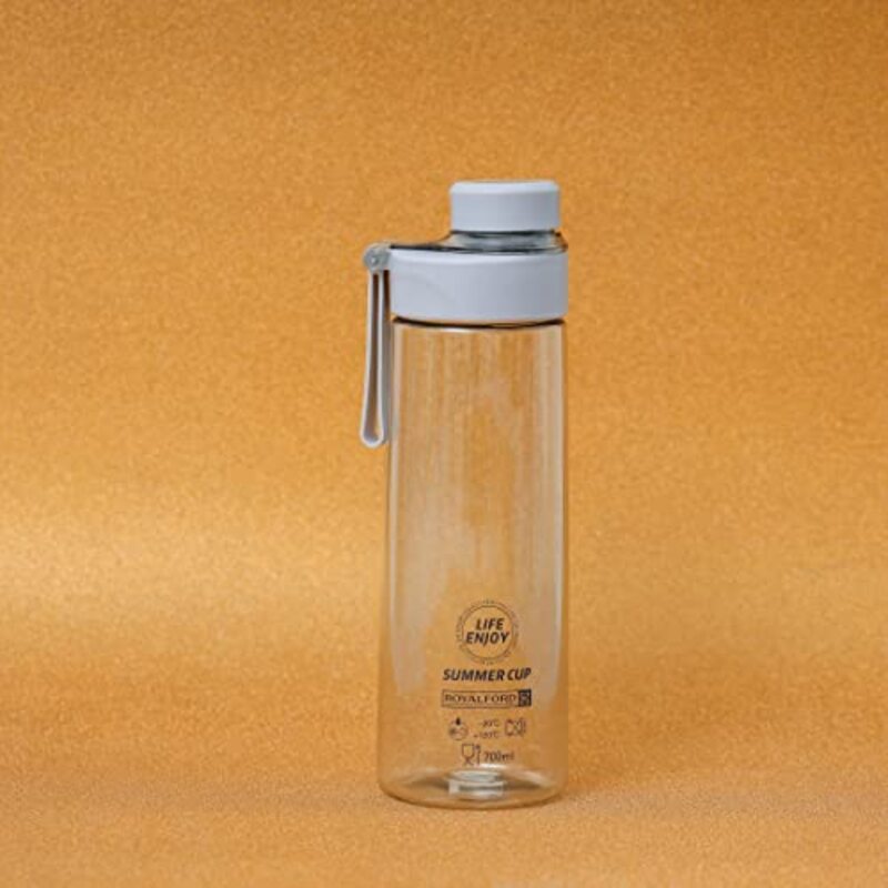 Royalford Plastic Water Bottle with Strap, 700ml, Clear/Black