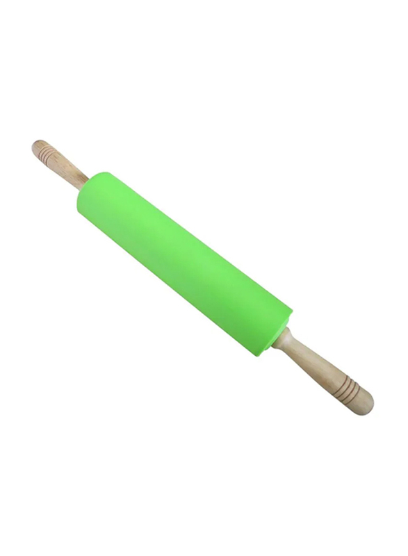 RoyalFord Rolling Pin With Wooden Handle, Green/Beige