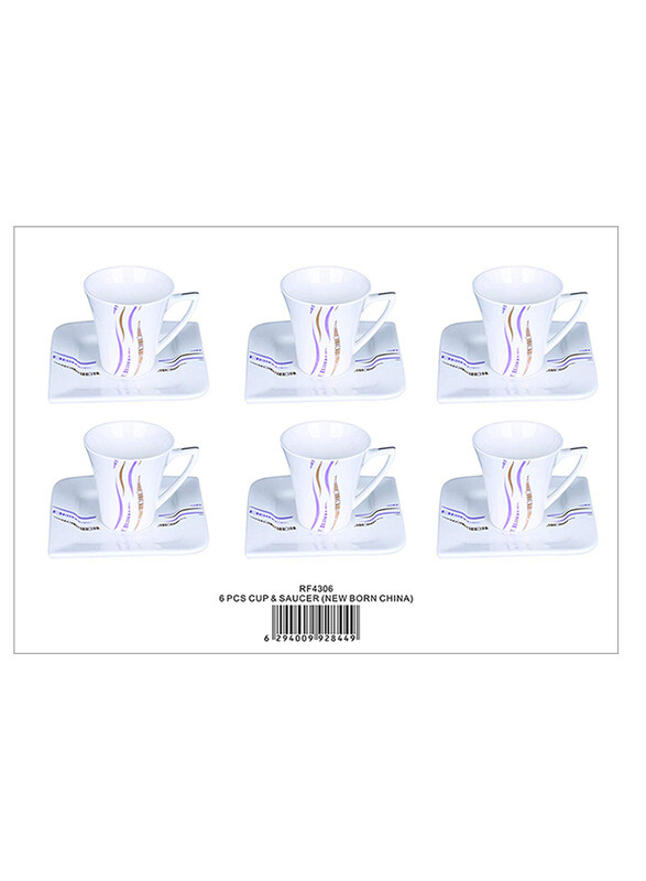 

RoyalFord 6-Pieces Bone China Porcelain Cup & Saucer, RF4306, White