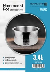 Royalford 3.4 Ltr Round Stainless Steel Hammered Tope Pot with Lid, RF10763, Silver