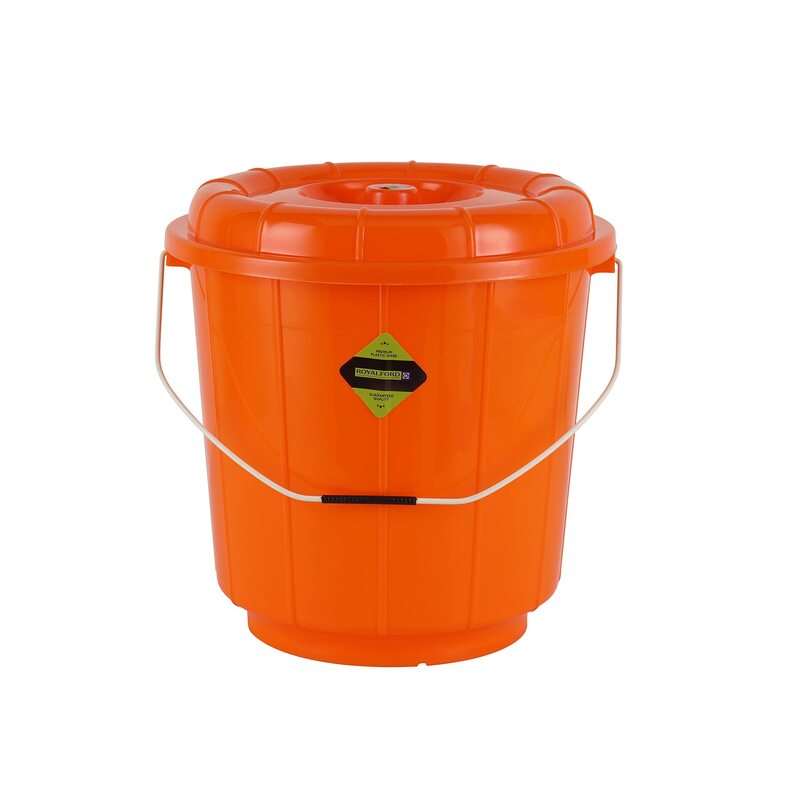 Royalford Plastic Bucket with Lid, RF11718, Orange, 13L