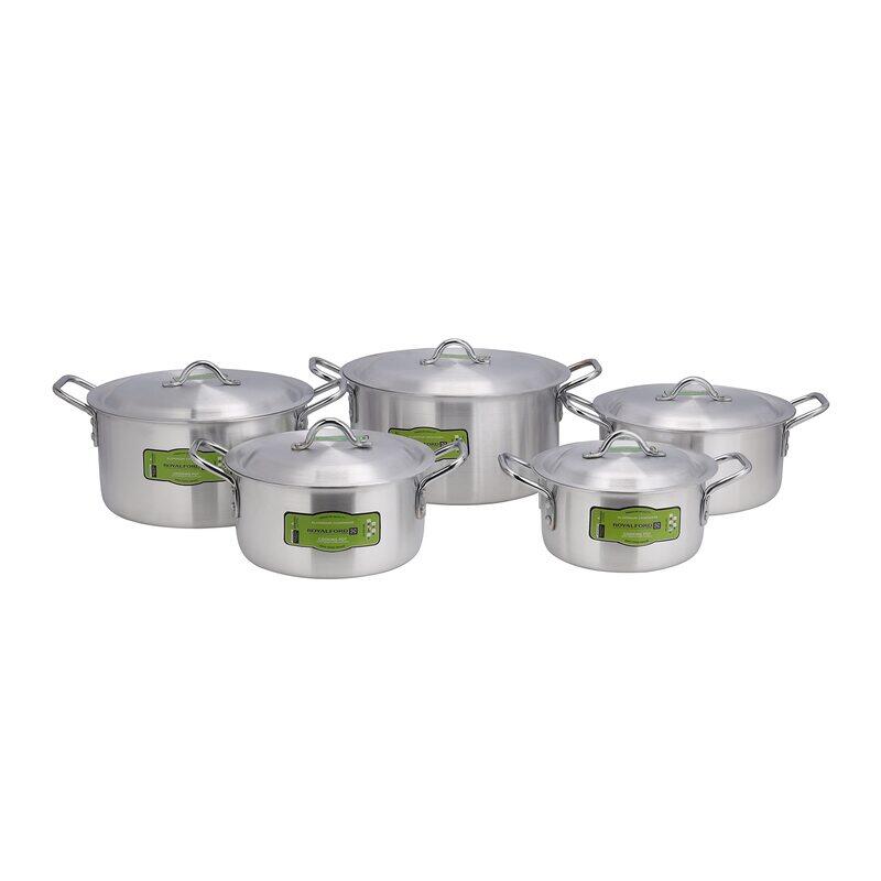 

Royalford 10-Piece Non-Stick Round Aluminium Cooking Pot Set with Steel Handle, RF11204, Silver