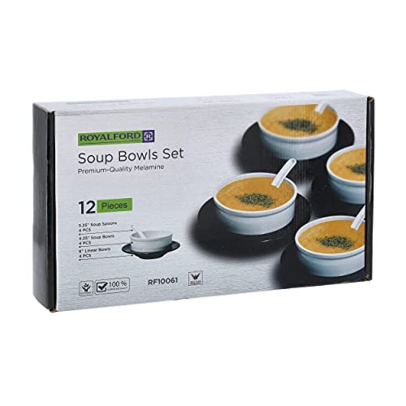 Royalford 12-Piece Melamine Round Soup Bowl Set, RF10061, Black/White