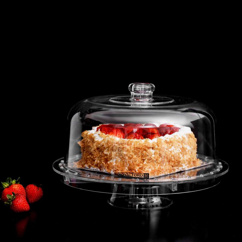 Royalford Acrylic Multi-Functional Cake Stand with Dome Lid, RF10337, Clear