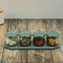 RoyalFord 4-Piece Spice Jar Set, RF10331, Green/Clear