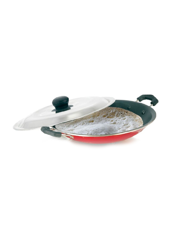 RoyalFord 23cm Non-Stick Appam Pan with Lid, RF5758, Red/Silver