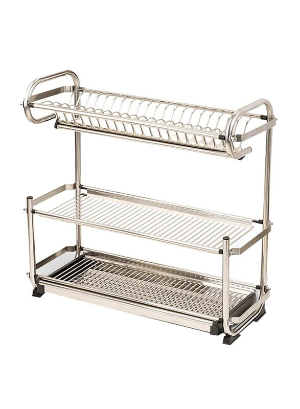

RoyalFord Stainless Steel 3 Tier Dish Rack with Glass Holder, Silver