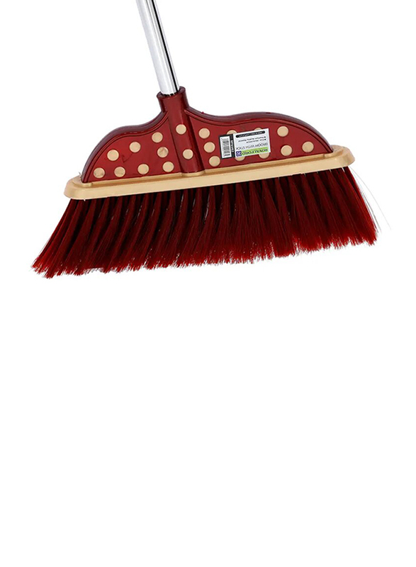 RoyalFord Heavy Duty Cleaning Broom with Handle, Red/Silver/Gold