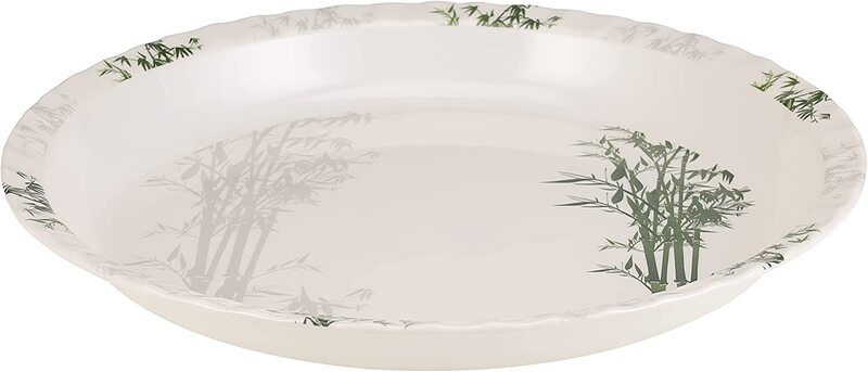 Royalford 18-inch Bamboo Design Melamine Ware Round Tray Plate, RF10417, White