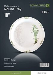 Royalford 18-inch Bamboo Design Melamine Ware Round Tray Plate, RF10417, White