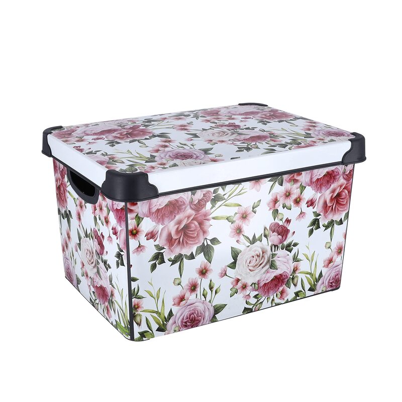 Royalford Multi-Purpose Style Storage Box, 22 Liters, White/Floral