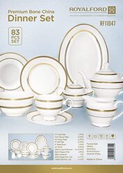 Royalford 83-Piece Stoneware Premium Bone China Dinner Set, RF11047, White