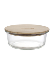 RoyalFord Round Glass Food Container with Bamboo Lid, 400ml, RF10323, Clear