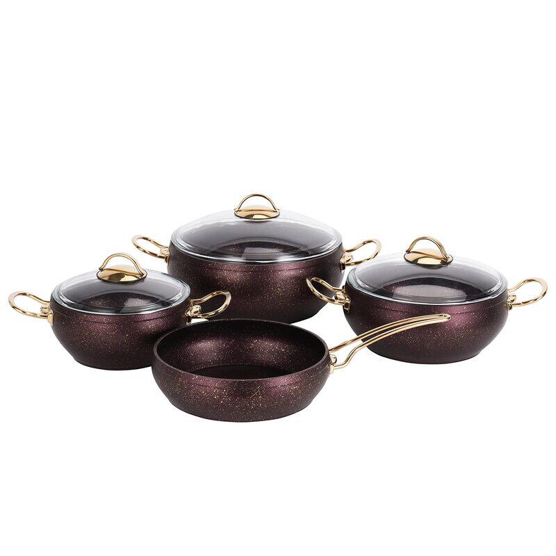 

Royalford 7-Piece Golden Belly Round Aluminium Granite Coated Cookware Set, RF11306, Purple