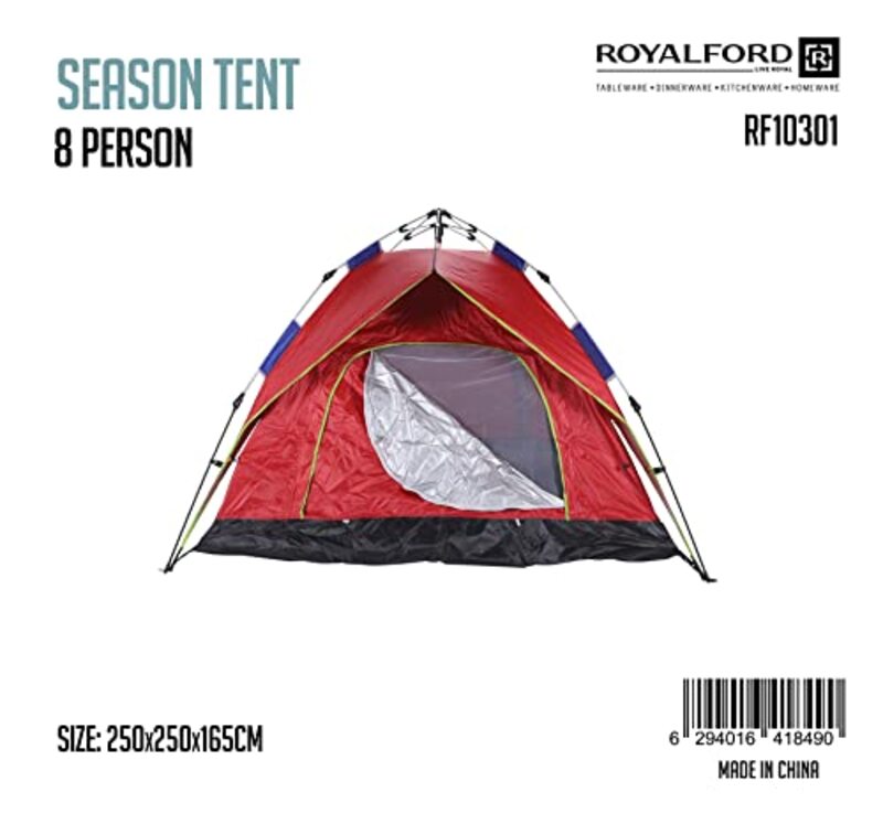 Royalford 8 Person Extra Large Lightweight Portable Windproof Versatile Seasonal Tent, RF10304, Multicolour