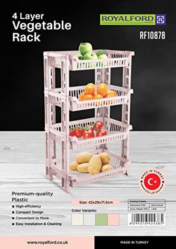 Royalford 4-Layer Plastic Vegetable Rack, RF10878, Pink